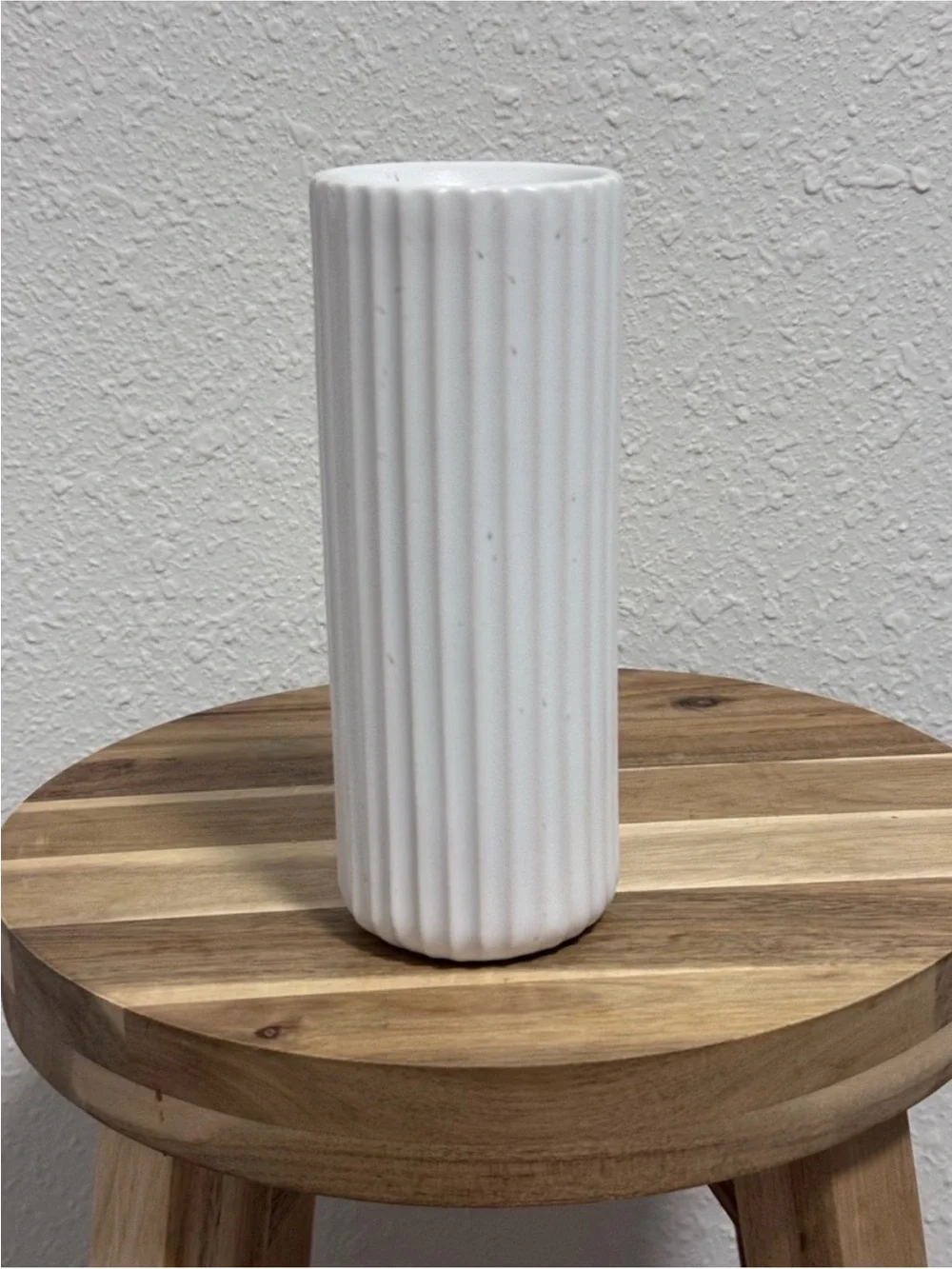NIB Fable Home The Tall Bud Vase Speckled White Ribbed Stoneware Minimalist